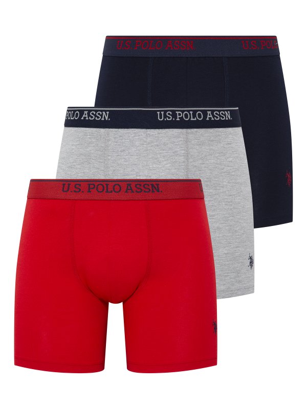 U.S. POLO ASSN. 3Pack boxerky s prodlouženou nohavičkou 80454 tm.modrá, šedá, červená  | Vermali.cz